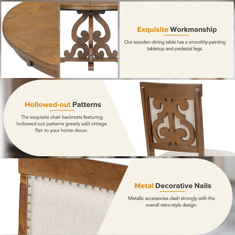 5-Piece Wooden Dining Table Set with Extendable Table & 4 Chairs