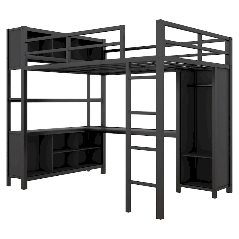 Full Metal Loft Bed with Wardrobe & Desk