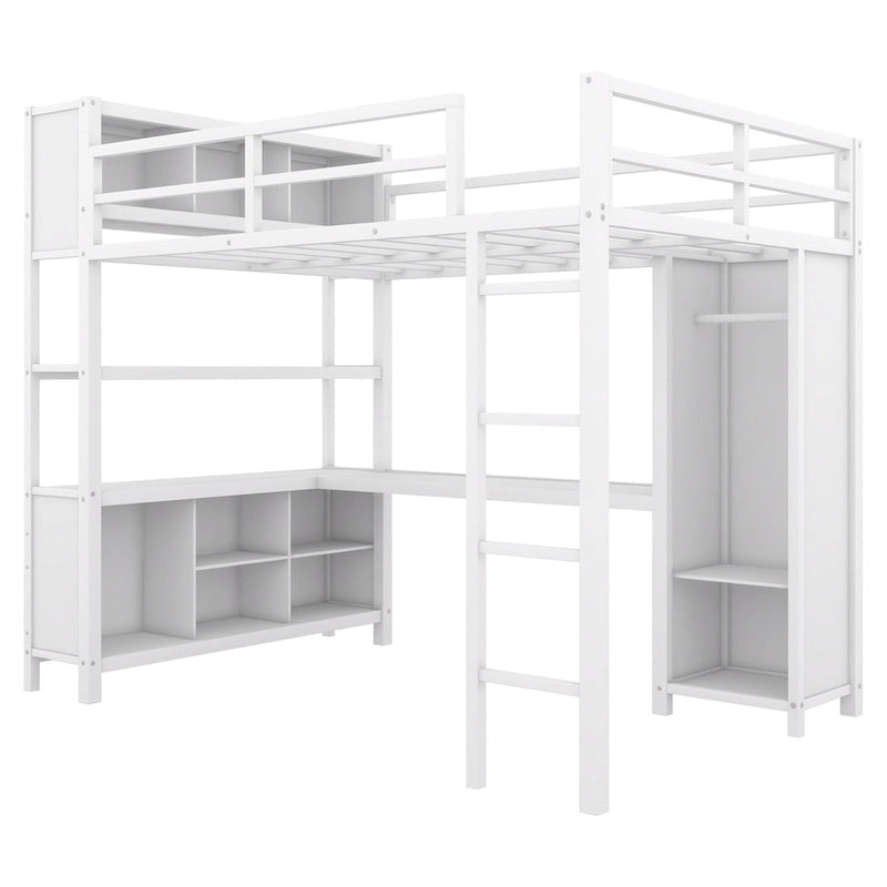 Full Metal Loft Bed with Wardrobe & Desk