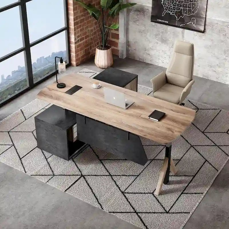 Adjustable L Shape Executive Desk With Shelves Drawers Memory Controller Height Adjustment