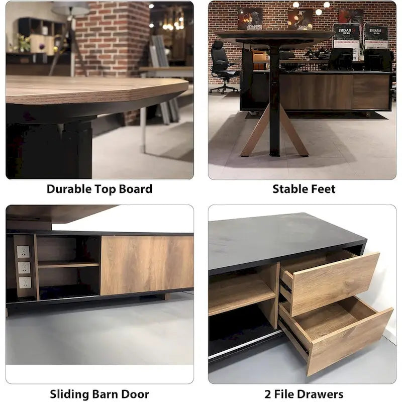 Adjustable L Shape Executive Desk With Shelves Drawers Memory Controller Height Adjustment