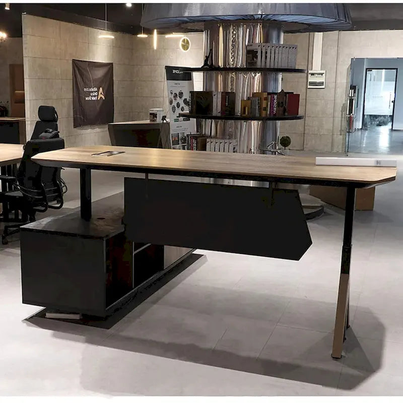 Adjustable L Shape Executive Desk With Shelves Drawers Memory Controller Height Adjustment