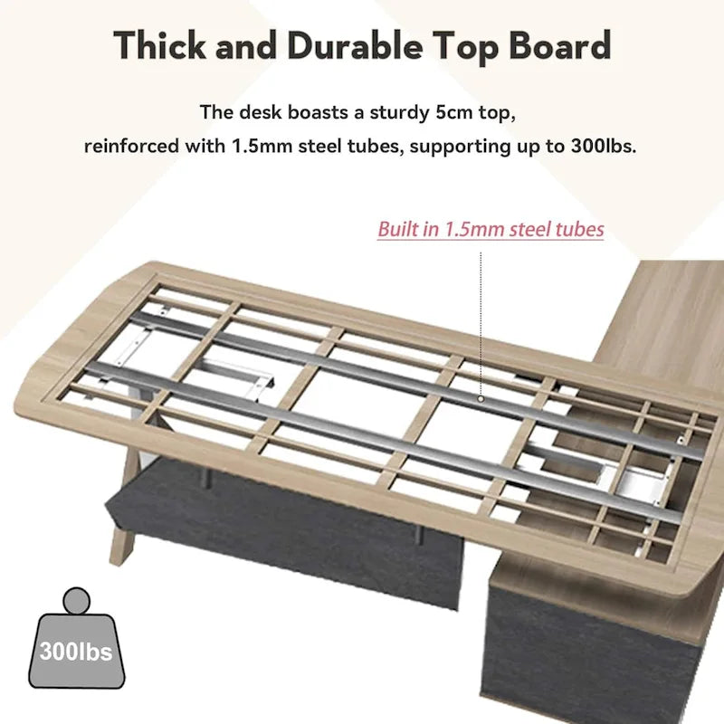 Adjustable L Shape Executive Desk With Shelves Drawers Memory Controller Height Adjustment