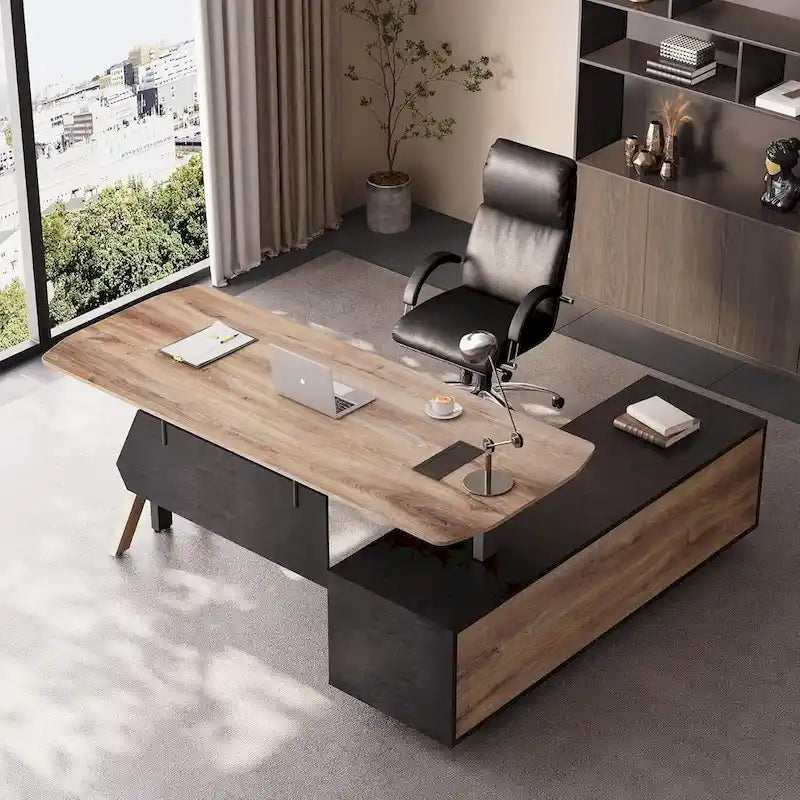 Adjustable L Shape Executive Desk With Shelves Drawers Memory Controller Height Adjustment