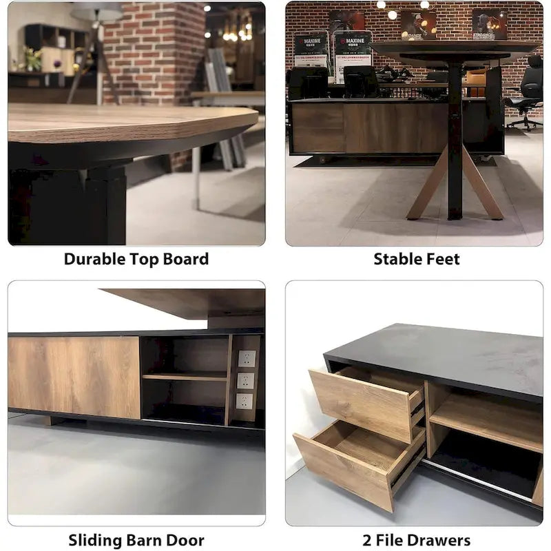 Adjustable L Shape Executive Desk With Shelves Drawers Memory Controller Height Adjustment