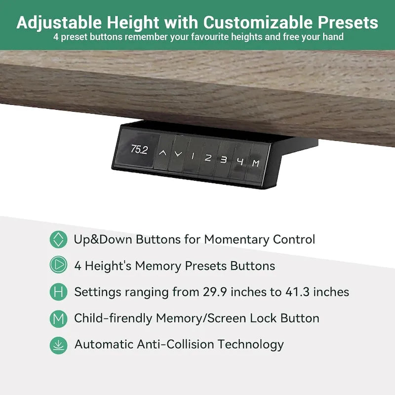 Adjustable L Shape Executive Desk With Shelves Drawers Memory Controller Height Adjustment