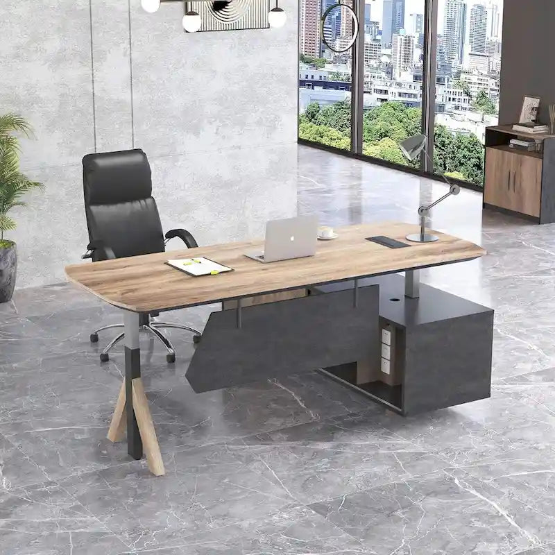 Adjustable L Shape Executive Desk With Shelves Drawers Memory Controller Height Adjustment