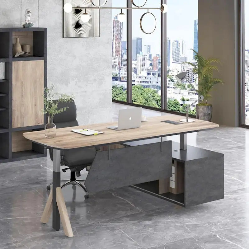 Adjustable L Shape Executive Desk With Shelves Drawers Memory Controller Height Adjustment