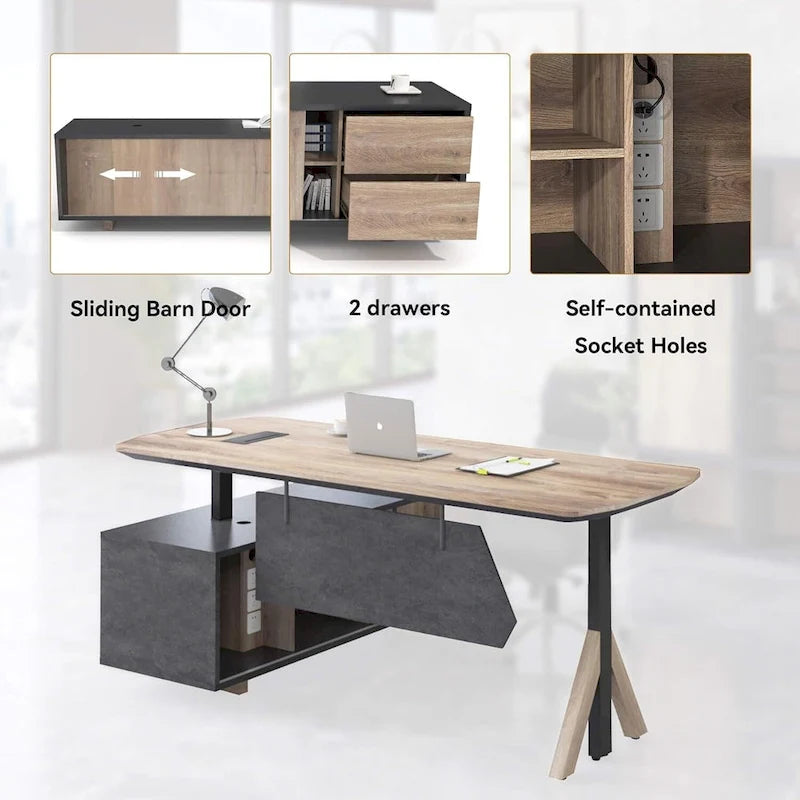 Adjustable L Shape Executive Desk With Shelves Drawers Memory Controller Height Adjustment