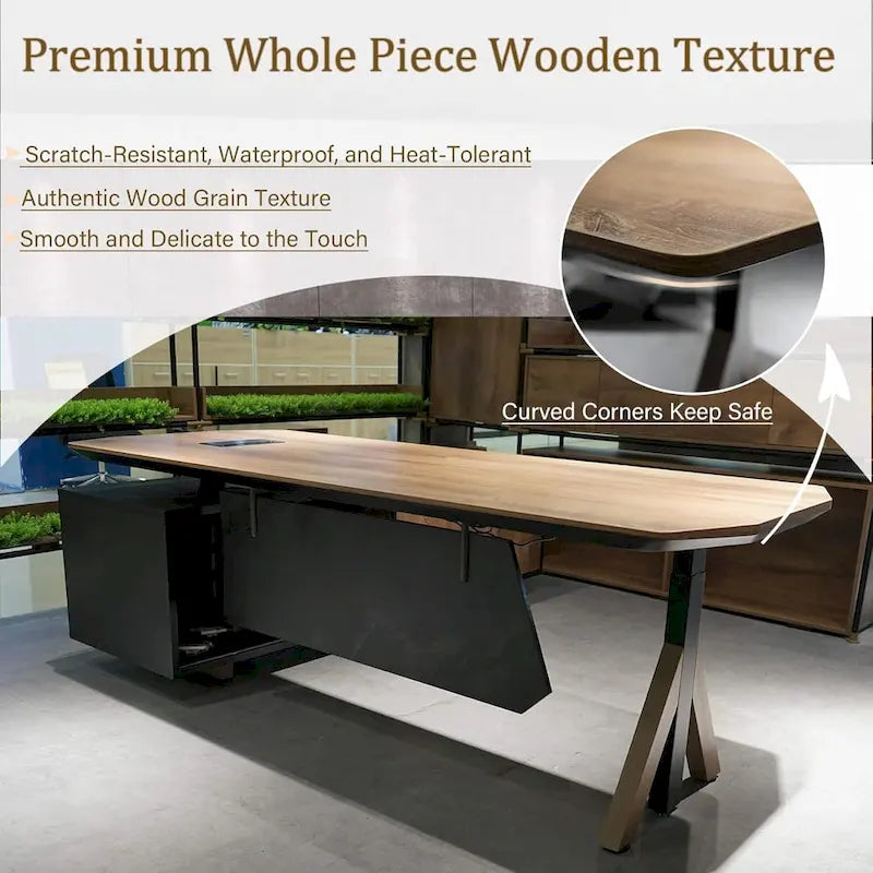 Adjustable L Shape Executive Desk With Shelves Drawers Memory Controller Height Adjustment