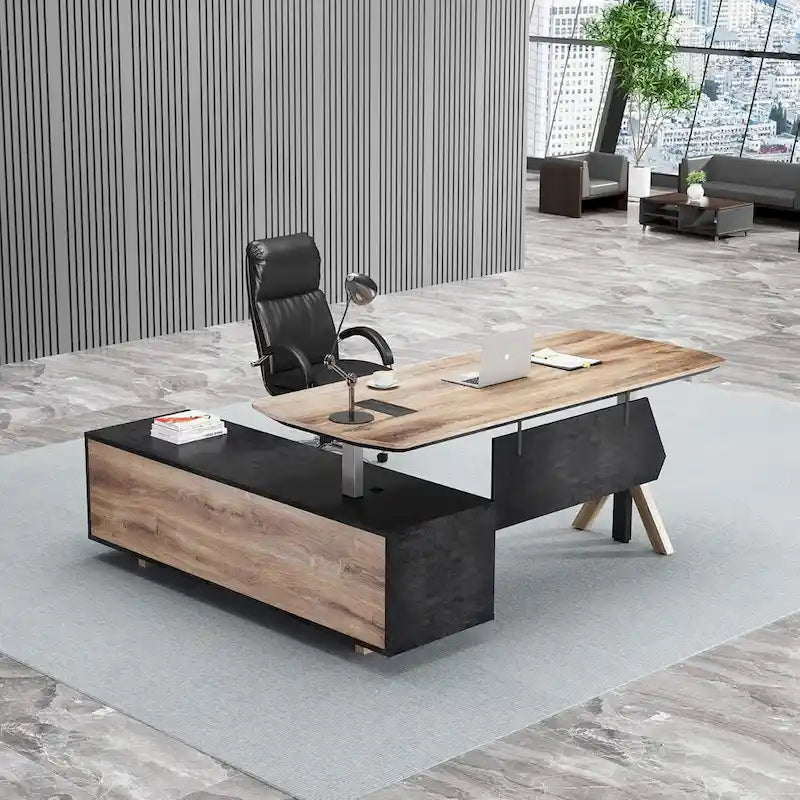 Adjustable L Shape Executive Desk With Shelves Drawers Memory Controller Height Adjustment