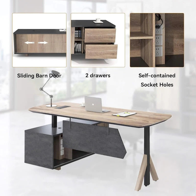 Adjustable L Shape Executive Desk With Shelves Drawers Memory Controller Height Adjustment