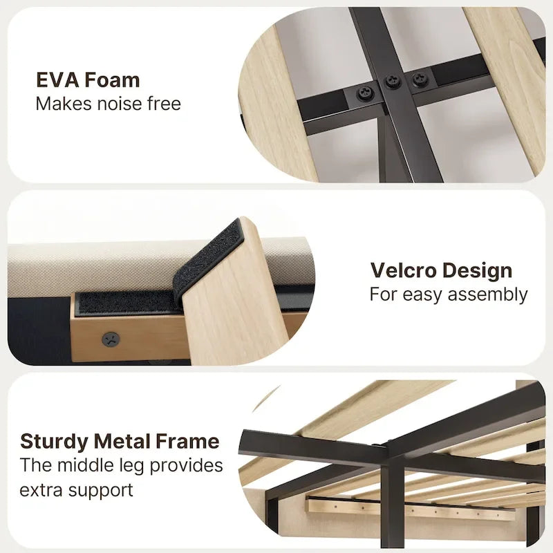 Full / Queen / King Bed Frame with Headboard, Upholstered Platform Bed with Sturdy Wooden Slats