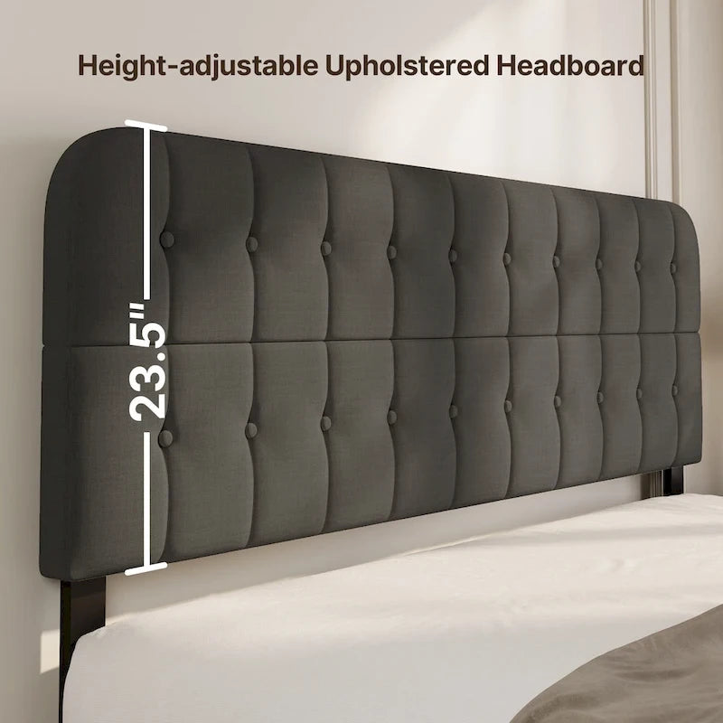 Full / Queen / King Bed Frame with Headboard, Upholstered Platform Bed with Sturdy Wooden Slats