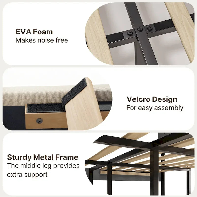 Full / Queen / King Bed Frame with Headboard, Upholstered Platform Bed with Sturdy Wooden Slats