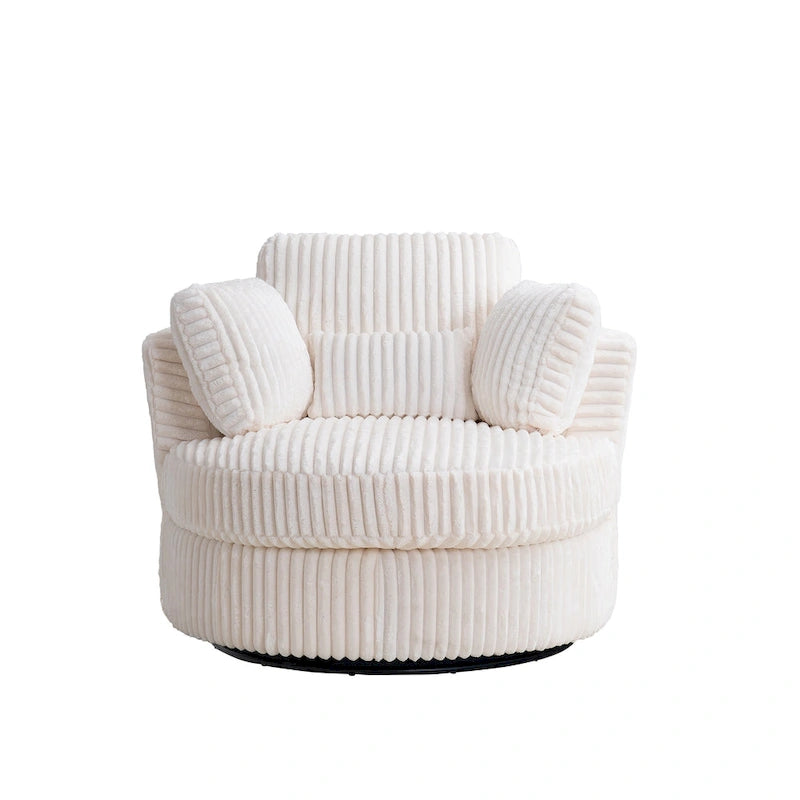 Oversized 360 Degreed Swivel Accent Chair Modern Soft Plush Corduroy Round Barrel Chair for Living Room Bedroom with Pillows