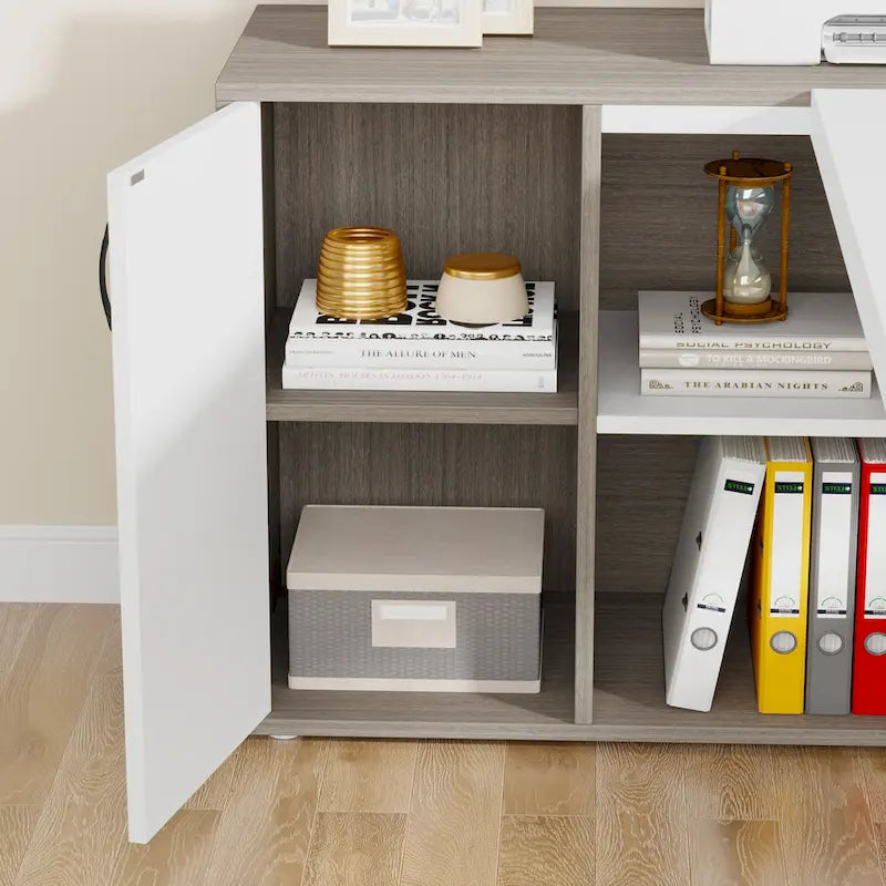 71 inch Executive Desk, L Shaped Desk with Cabinet and Shelves for Home Office