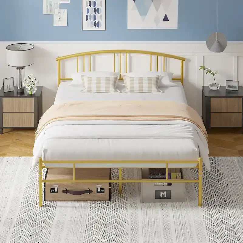 VECELO Bed Frame with Headboard & Metal Slat,Easy Set up- Twin/Full/QueenSize Bed