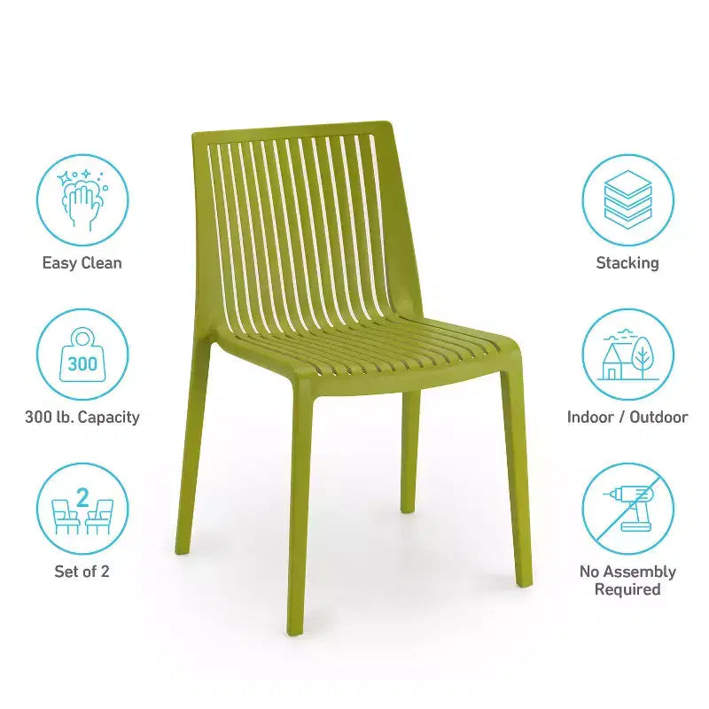 Chaises de salle à manger empilables modernes en résine plastique pour l'extérieur/l'intérieur (lot de 2)