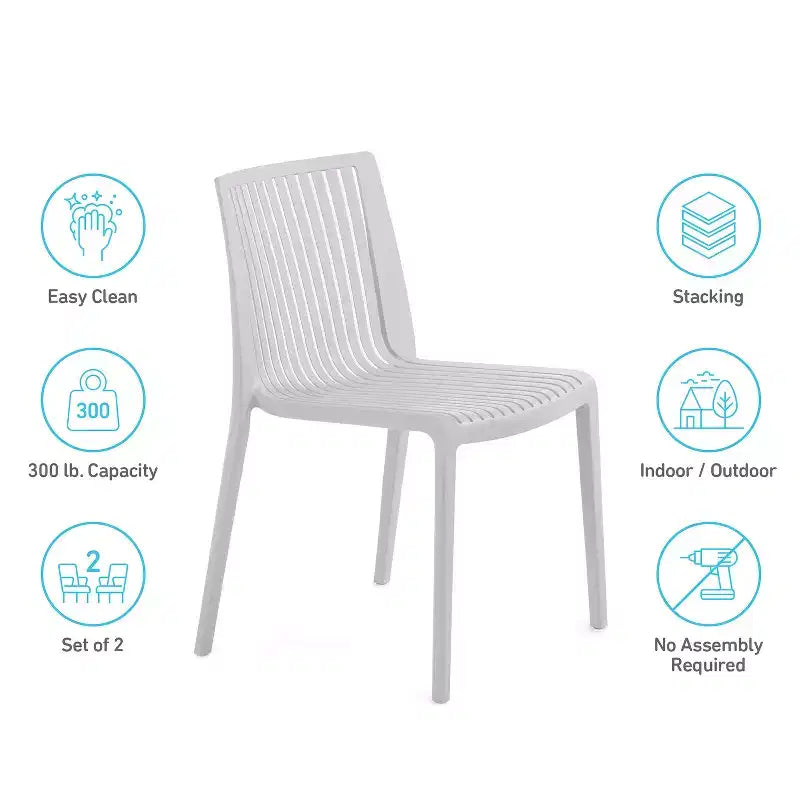 Chaises de salle à manger empilables modernes en résine plastique pour l'extérieur/l'intérieur (lot de 2)