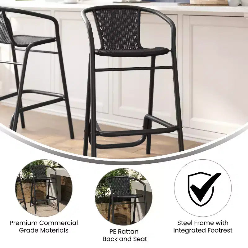 Tabouret de bar en rotin style restaurant, intérieur/extérieur