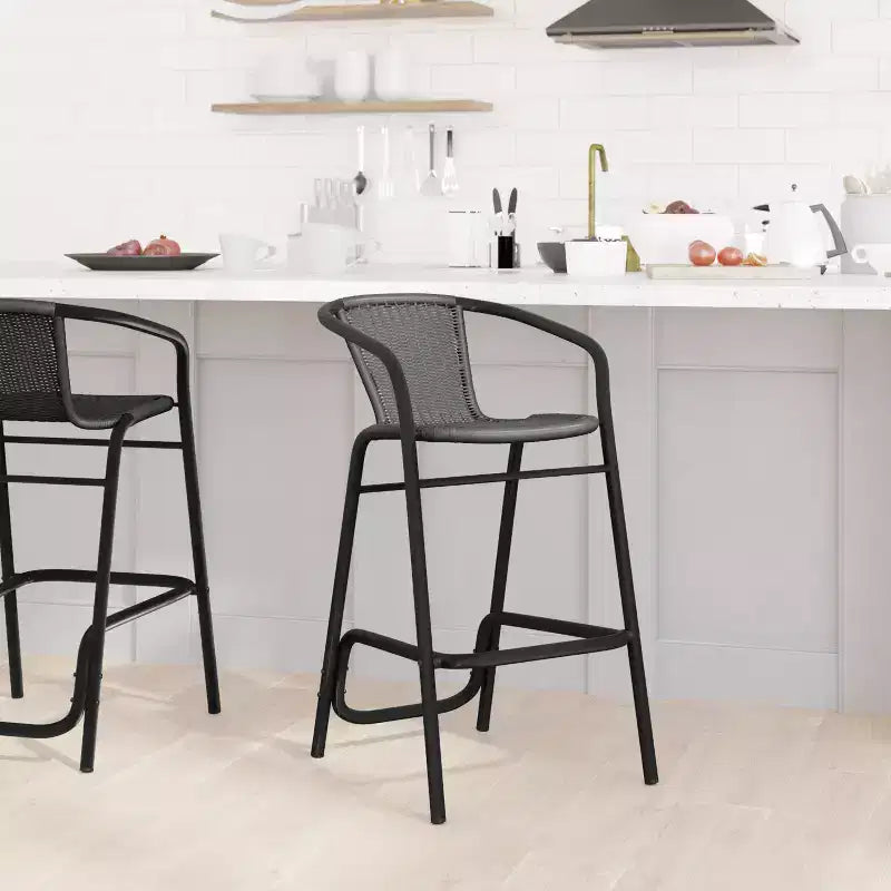 Tabouret de bar en rotin style restaurant, intérieur/extérieur