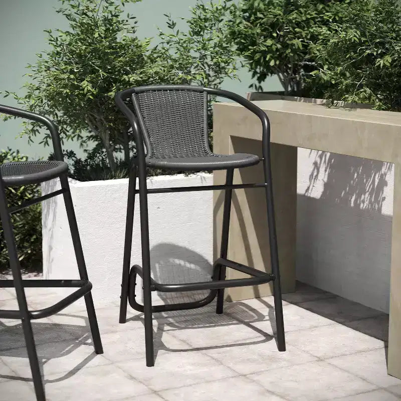 Tabouret de bar en rotin style restaurant, intérieur/extérieur