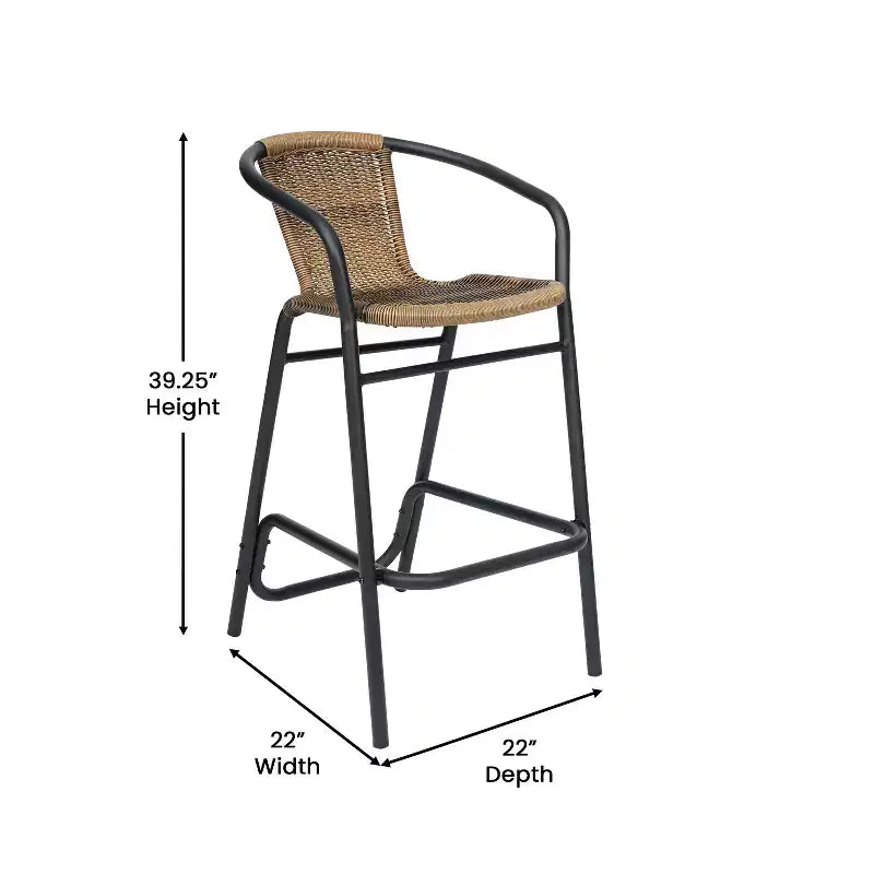 Tabouret de bar en rotin style restaurant, intérieur/extérieur