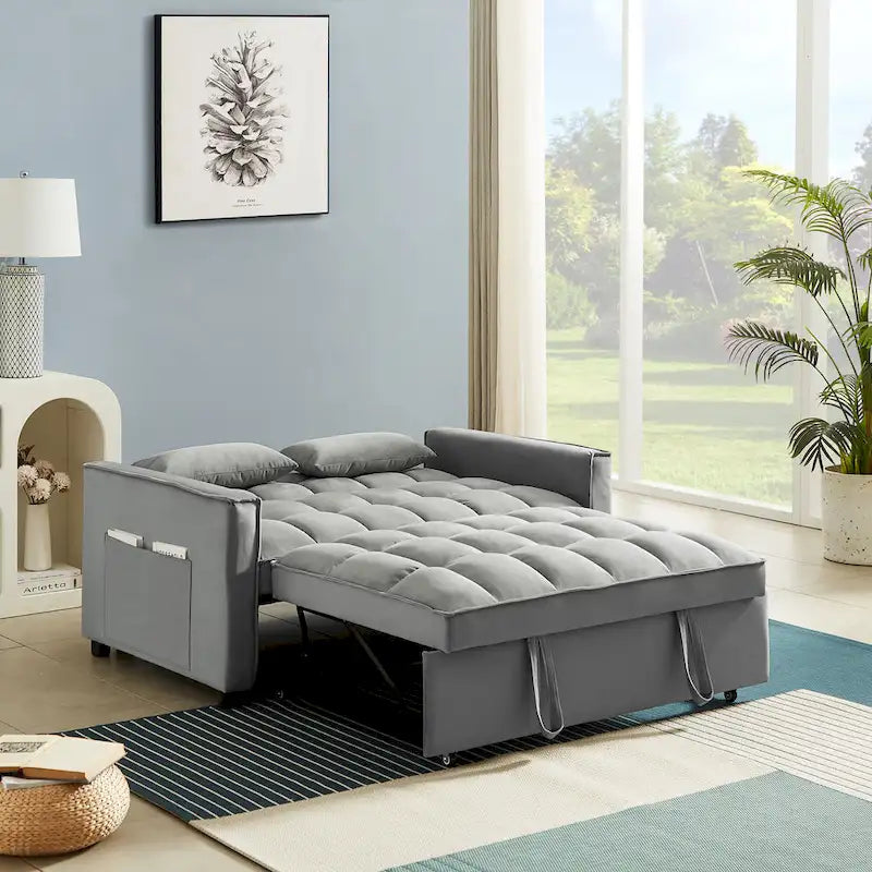 Velvet Convertible Loveseat Sleeper Sofa Couch with 2 Pillows