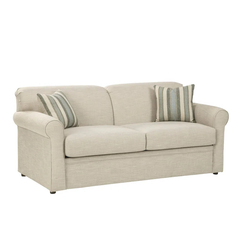 Belgian Ivory Sleeper Sofa Bed w/ Gel Memory Foam Mattress