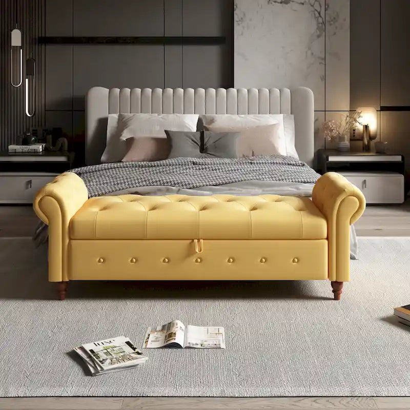 Modern Storage Bench Bed Bench with Rolled Arms