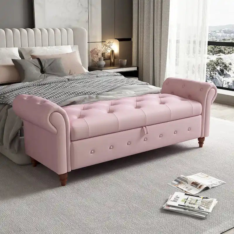 Modern Storage Bench Bed Bench with Rolled Arms