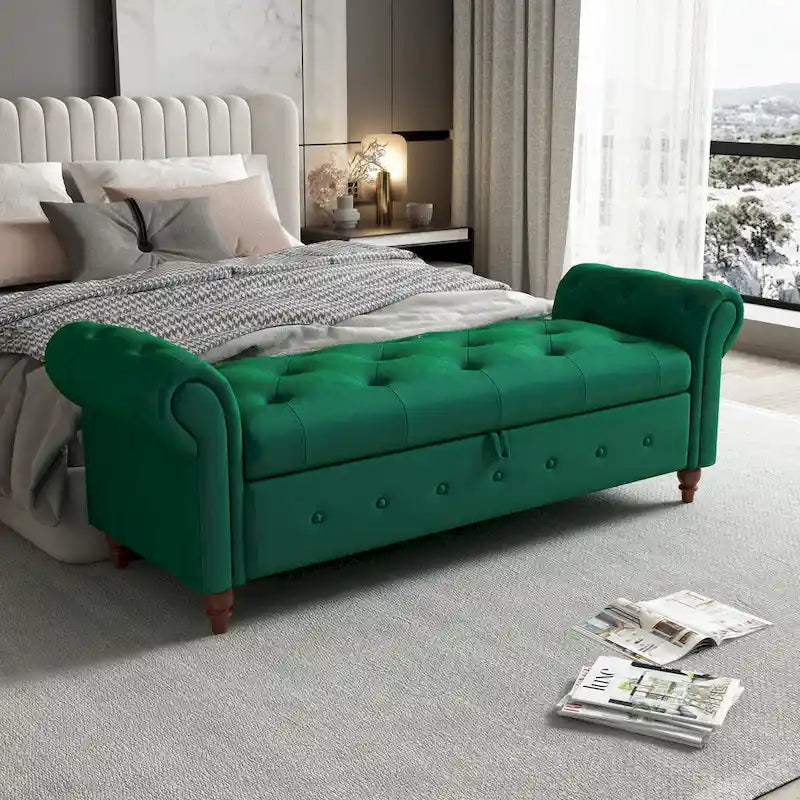 Modern Storage Bench Bed Bench with Rolled Arms