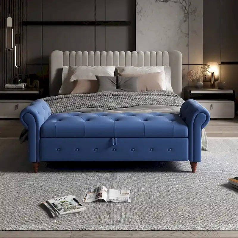 Modern Storage Bench Bed Bench with Rolled Arms