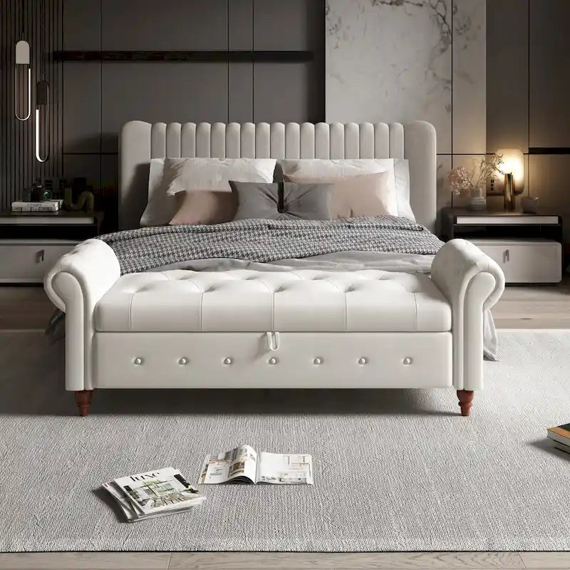 Modern Storage Bench Bed Bench with Rolled Arms