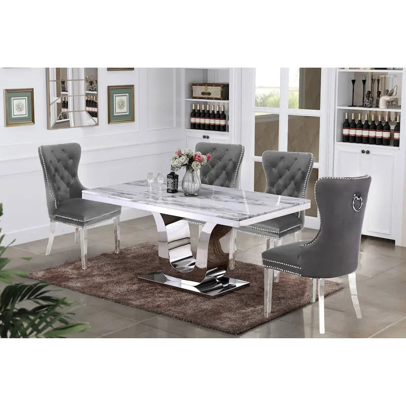 Best Quality Furniture 5-pc. White Genuine Marble Dining Set