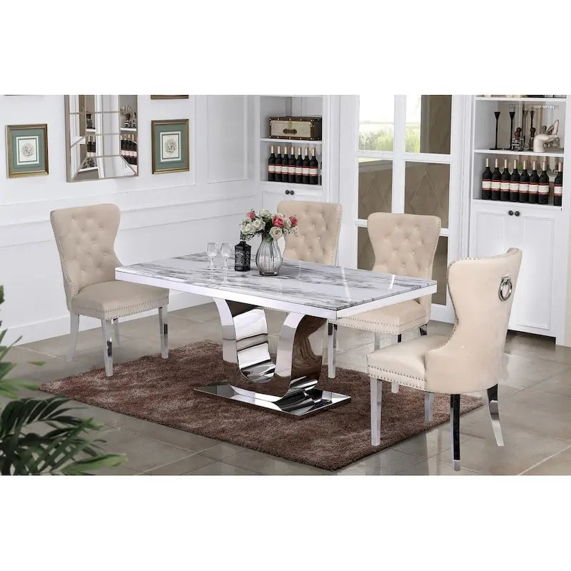 Best Quality Furniture 5-pc. White Genuine Marble Dining Set