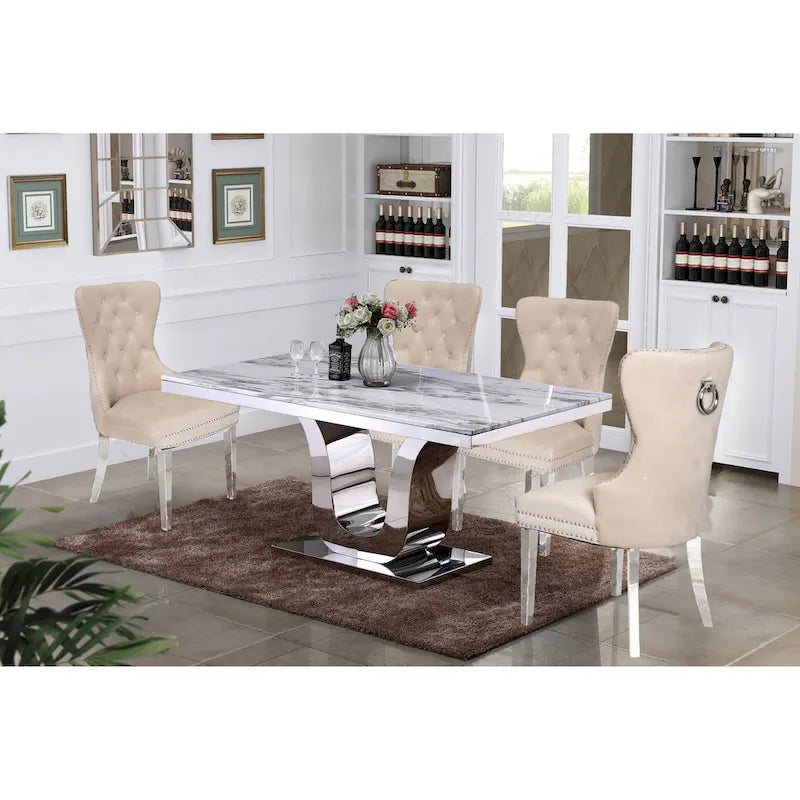 Best Quality Furniture 5-pc. White Genuine Marble Dining Set