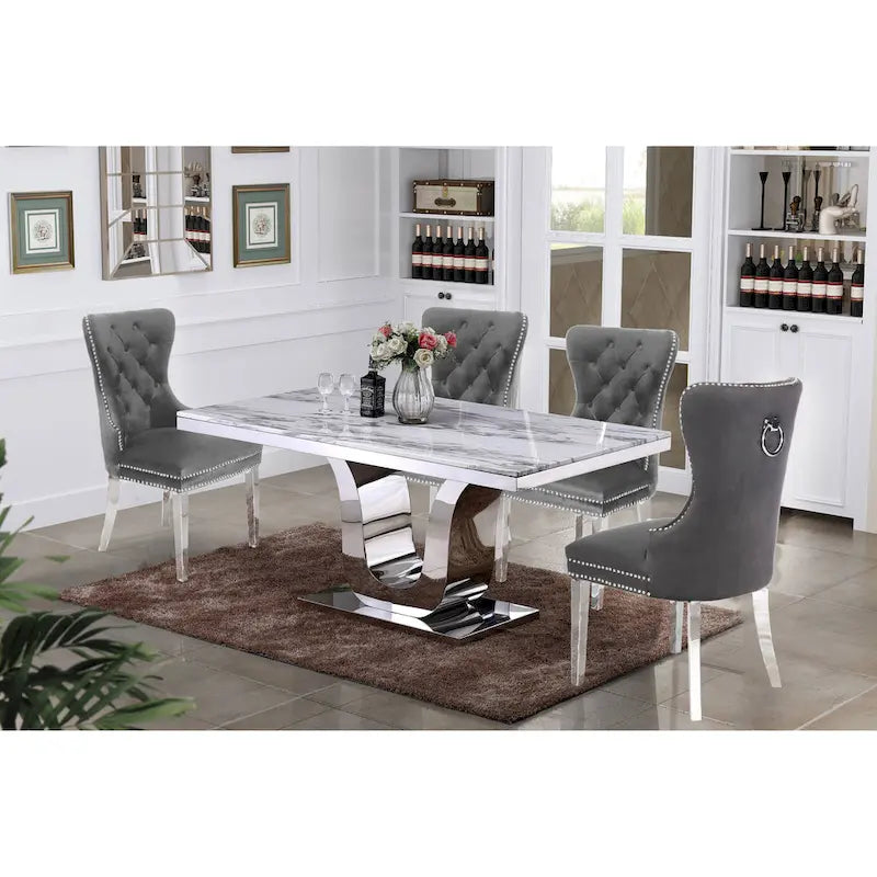 Best Quality Furniture 5-pc. White Genuine Marble Dining Set