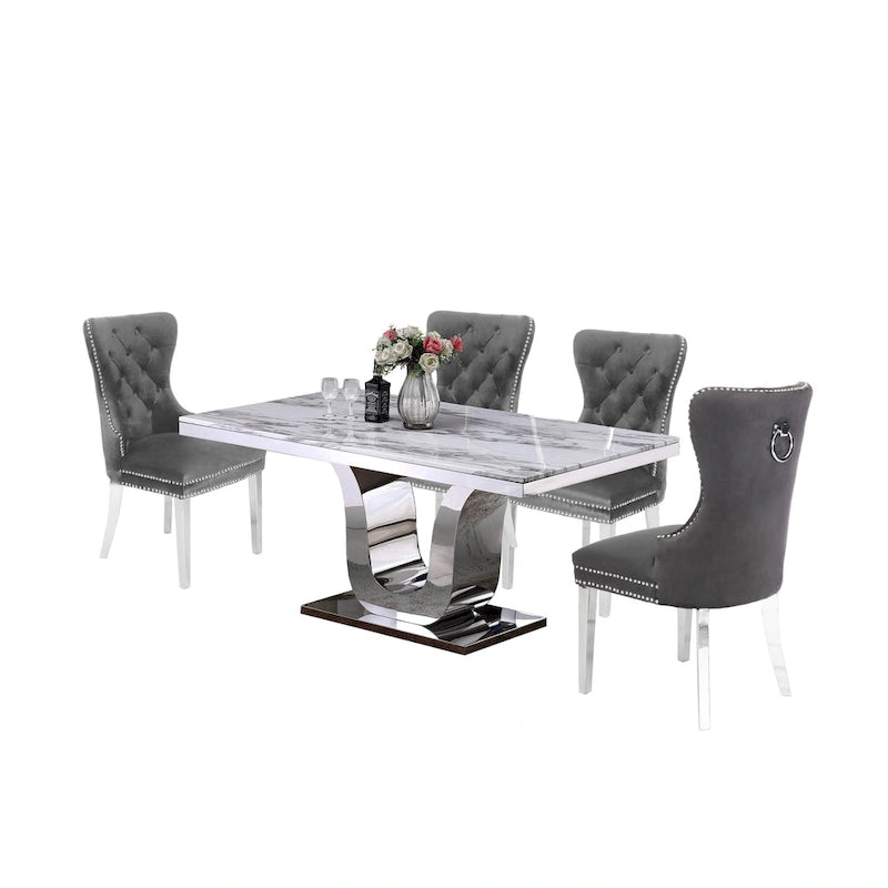 Best Quality Furniture 5-pc. White Genuine Marble Dining Set