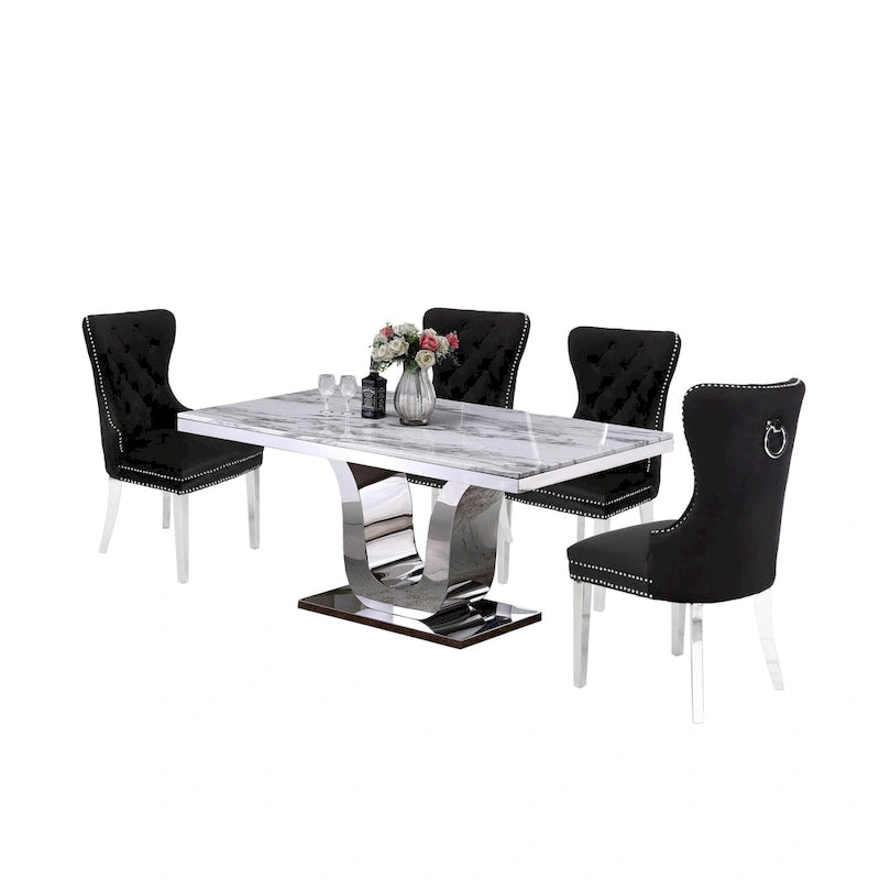 Best Quality Furniture 5-pc. White Genuine Marble Dining Set