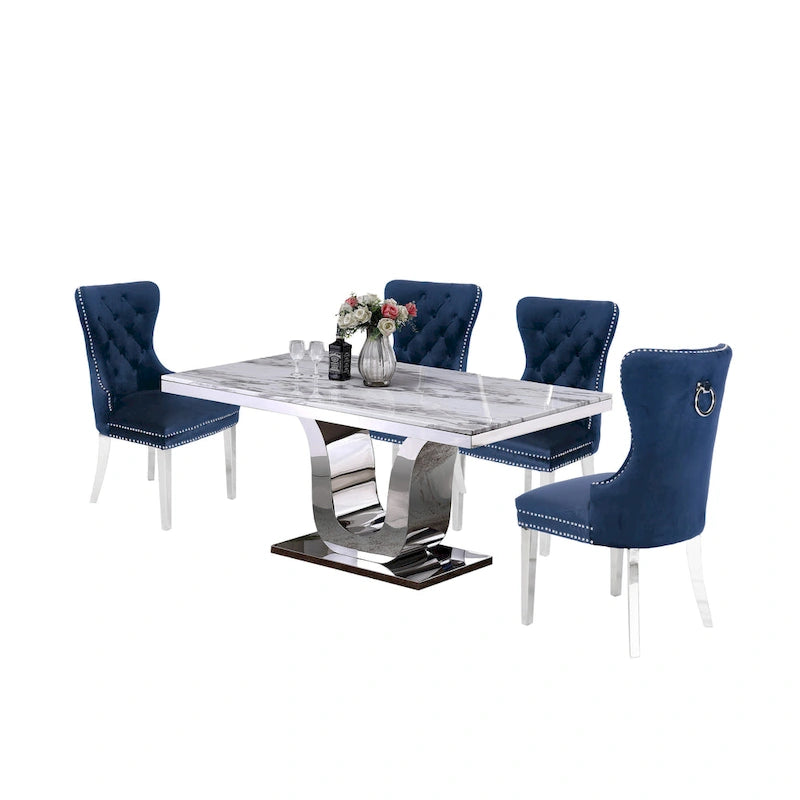 Best Quality Furniture 5-pc. White Genuine Marble Dining Set