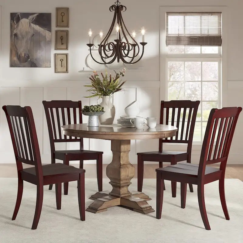 Eleanor Oak Round Solid Wood Top and Slat Back Chairs 5-piece Dining Set by iNSPIRE Q Classic