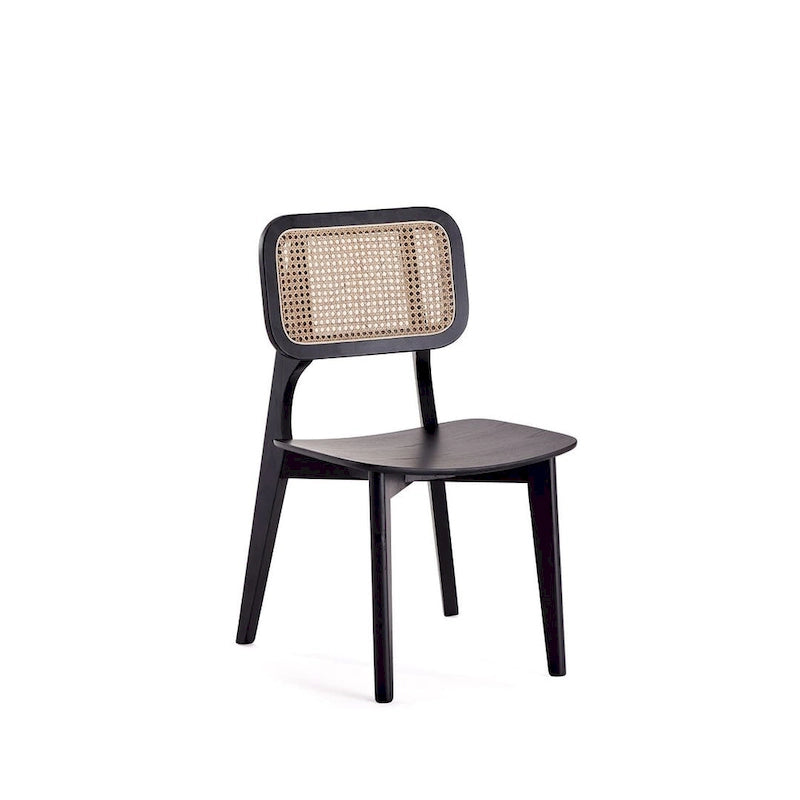 Manhattan Comfort Versailles Square Dining Chair in Black and Natural Cane - Set of 2