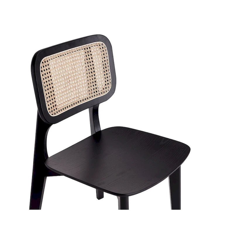 Manhattan Comfort Versailles Square Dining Chair in Black and Natural Cane - Set of 2