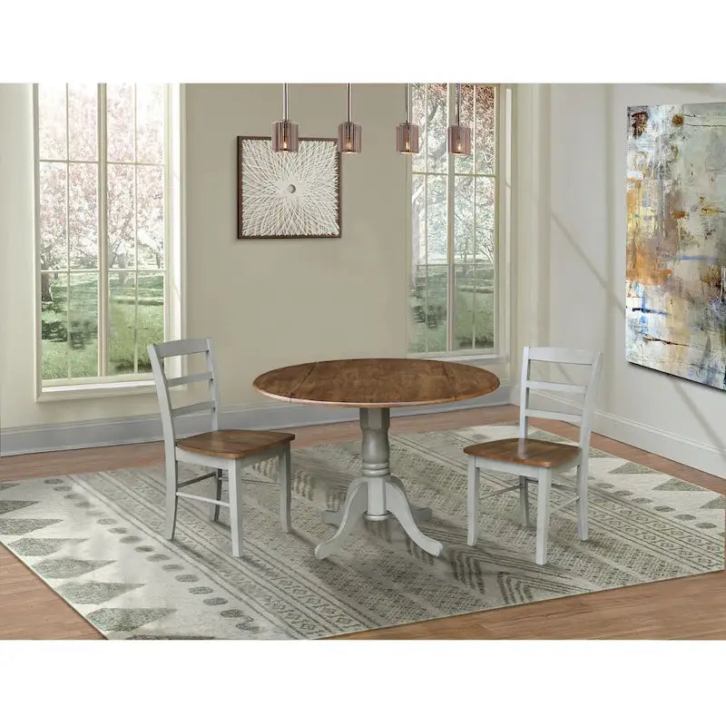 42 Dual Drop Leaf Pedestal Dining Table with Madrid Ladderback Chairs - Dining Set