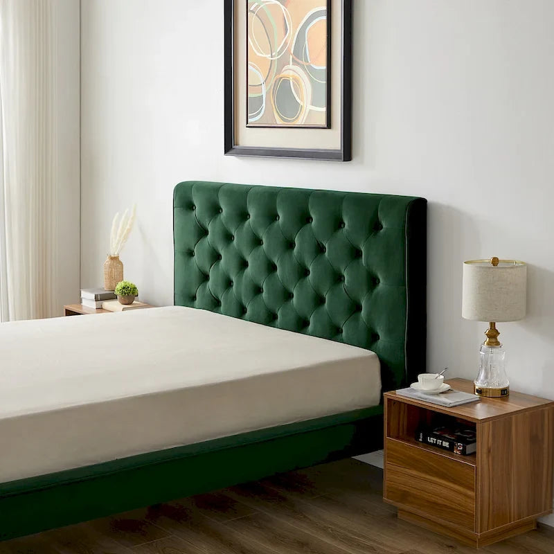 Annalisa Mid-Century Modern Velvet Platform Bed Dark Green