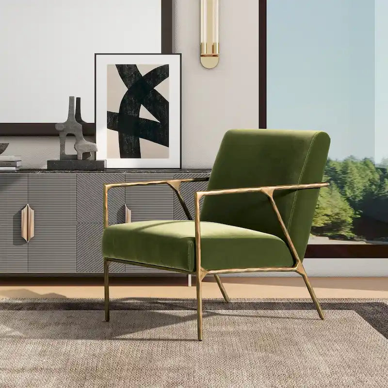 Aerin 24.5 Hammered Brass Velvet Accent Arm Chair