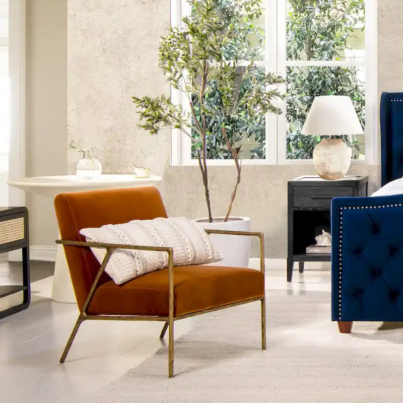 Aerin 24.5 Hammered Brass Velvet Accent Arm Chair