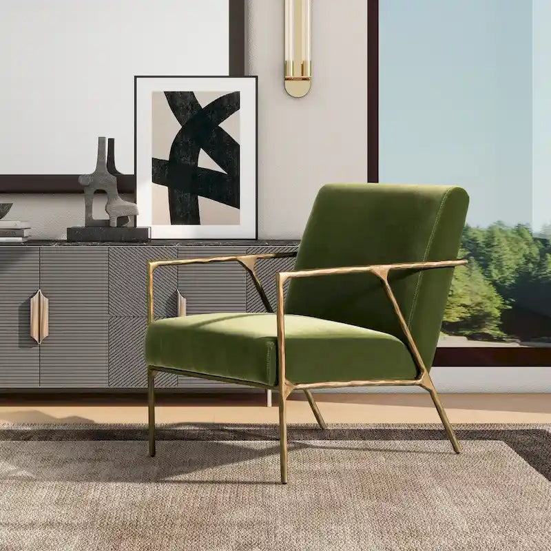 Aerin 24.5 Hammered Brass Velvet Accent Arm Chair